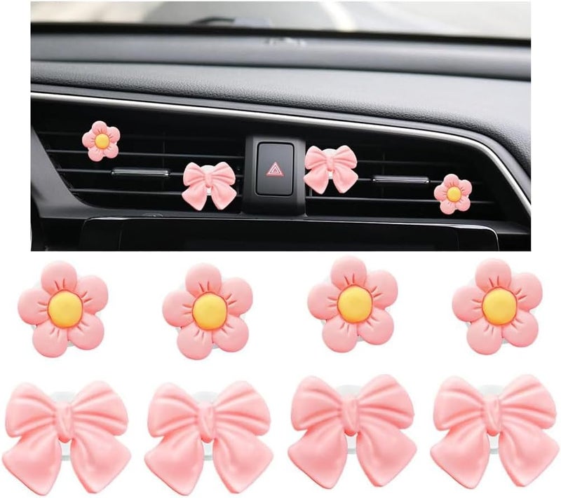 FALVFUN 8PCS Car Air Vent Clips, Cute Bow & Sunflower Vehicle Vent Decorations Charm, Aesthetic Automotive Interior Outlet Ornament Accessories, Universal for SUV Sedan Truck (Pink) - Image 1